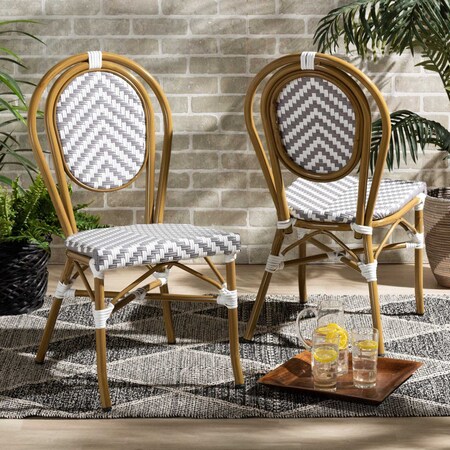 Baxton Studio Alaire French Styled Indoor/Outdoor Stackable 2-Piece Bistro Dining Chair Set-Grey, PR Set of 2 190-11626-ZORO